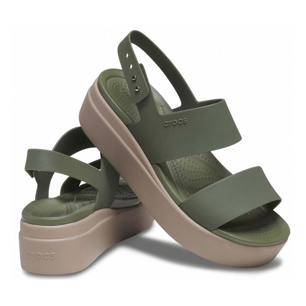 Olive Women's Crocs Brooklyn Low Wedges | NZ 0640HAPK